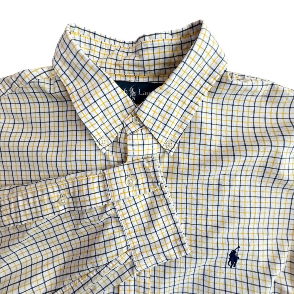 Ralph Lauren Mens Classic Fit Yellow Blue Plaid Button Down Shirt L Relaxed Fit
